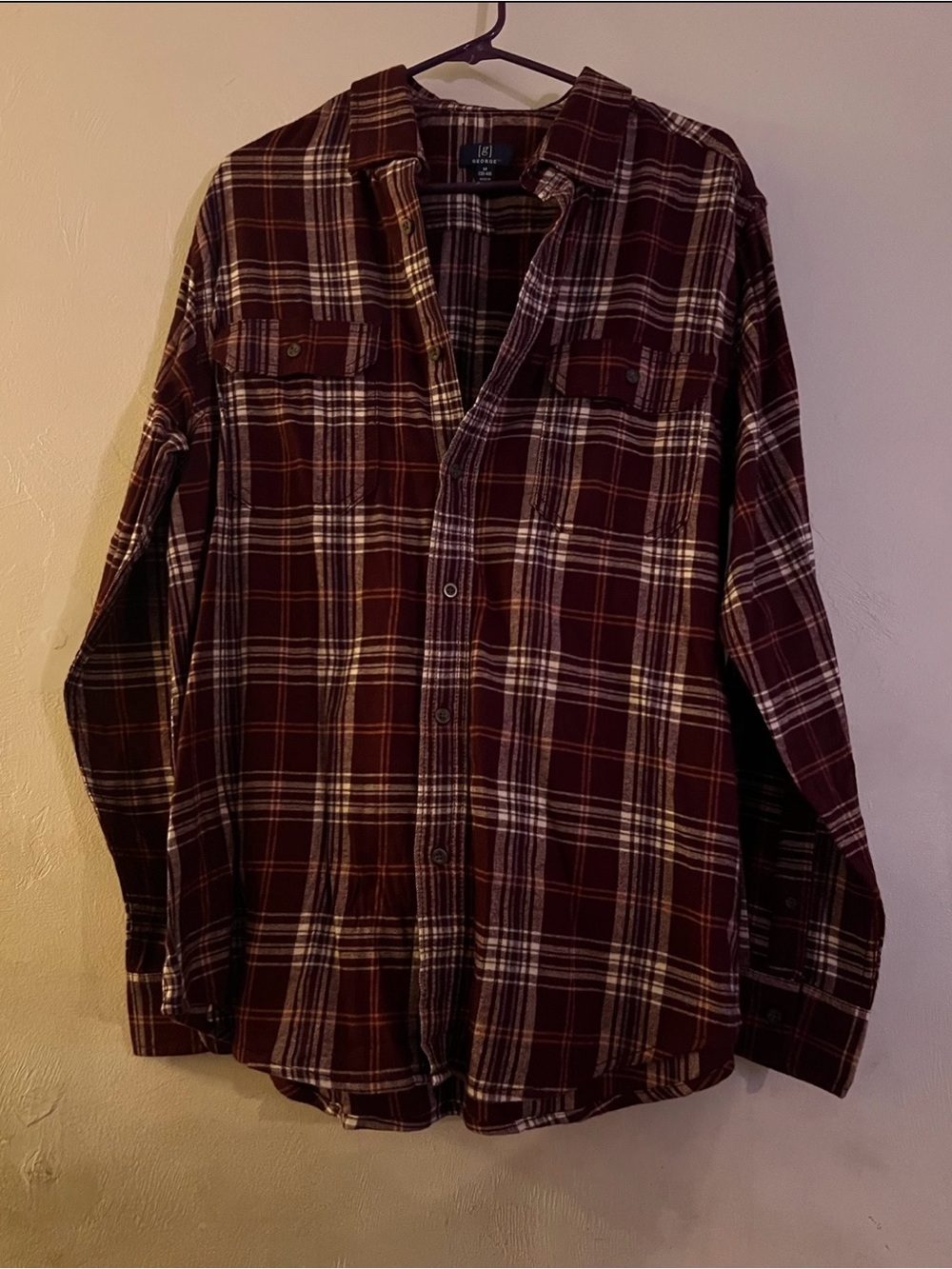 George Men's Burgundy Plaid Lightweight Shirt Flano